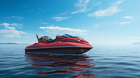 Jet ski in the sea at sunset. 3d render illustration.の素材