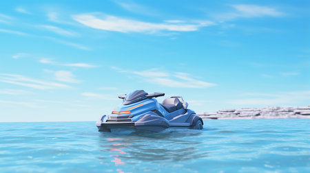 Jet ski in the sea at sunset. 3d render illustration.の素材