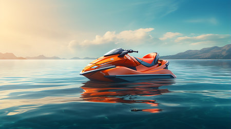 Jet ski in the sea at sunset. 3d render illustration.の素材