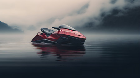 Jet ski in the sea at sunset. 3d render illustration.の素材