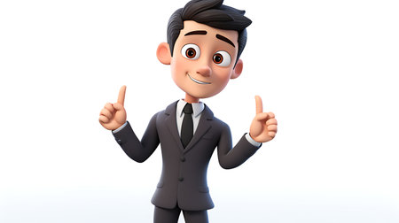 Illustration of a businessman pointing with his finger and looking upの素材