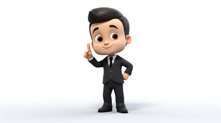 Illustration of a businessman pointing with his finger and looking upの素材