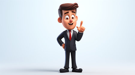 Illustration of a businessman pointing with his finger and looking upの素材