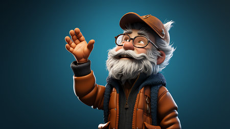 3d illustration of a senior man with a cat, isolated white backgroundの素材