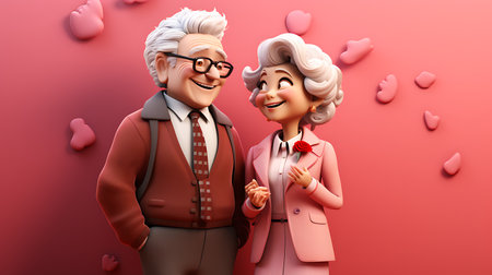 Elderly couple in love. Valentine's day concept. 3D Renderingの素材