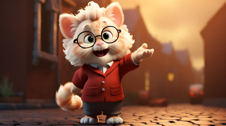 3d illustration of a senior man with a cat, isolated white backgroundの素材