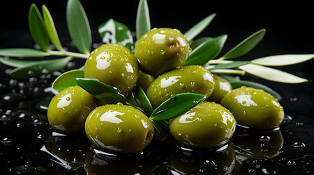 Olive oil splash with olives and olive branches on white backgroundの素材