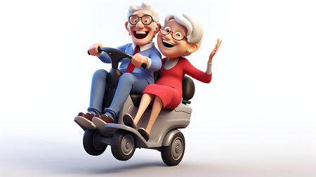 Cartoon couple in wheelchair background illustration.の素材