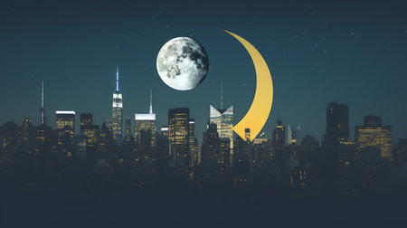 new york city moon night illustration cityscpaeの素材