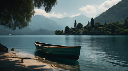 Old wooden boat on the lakeの素材