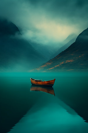Old wooden boat on the lakeの素材
