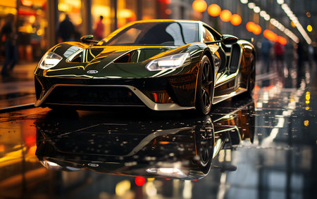 Colorful supercar on neon highway backgroundの素材