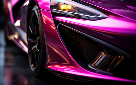 Colorful supercar on neon highway backgroundの素材