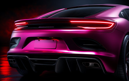Colorful supercar on neon highway backgroundの素材