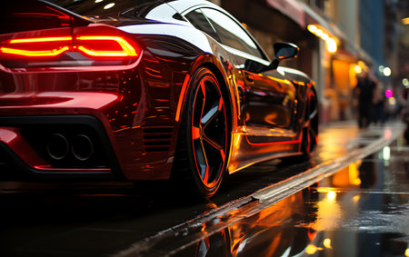 Colorful supercar on neon highway backgroundの素材