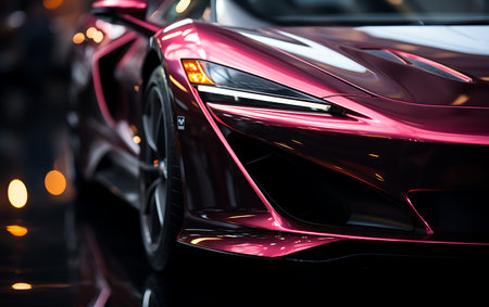 Close up sport car Colorful supercar on neon highway backgroundの素材