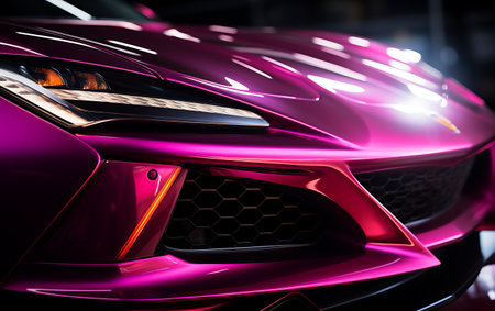 Close up sport car Colorful supercar on neon highway backgroundの素材