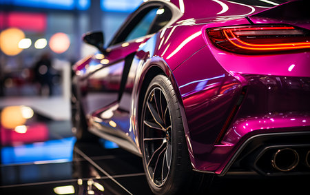 Close up sport car Colorful supercar on neon highway backgroundの素材
