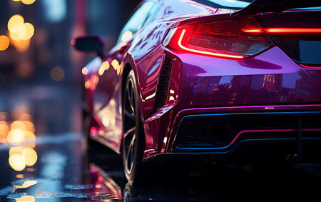 Colorful supercar on neon highway backgroundの素材