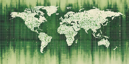 World Map on a Green Background with Gradient Mesh, Illustrationの素材