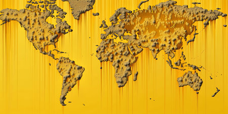 Map of the world on a yellow background. 3d illustration.の素材