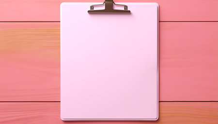 Blank clipboard with pencil on wooden background. Mock up, 3D renderingの素材