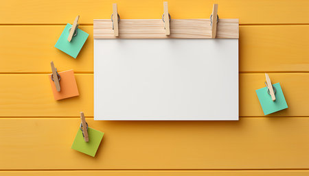 Blank clipboard with pen on wooden background. 3d illustration.の素材