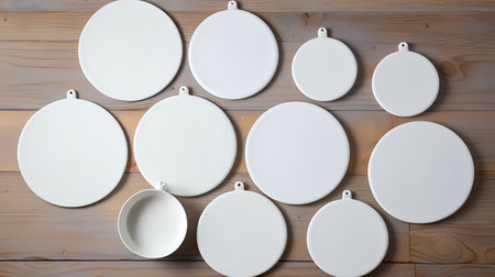 Empty Blank Round Christmas Ornament Mockup, Ceramic white circle family gift.の素材