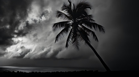 Coconut tree on the beach with stormy sky and seaの素材