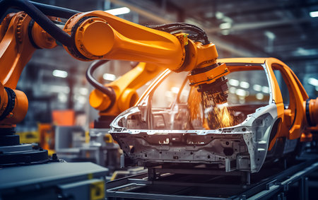 robotic arm working in factory production line, industry 4.0 conceptの素材