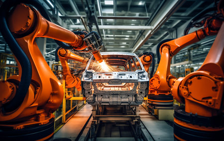 robotic arm working in factory production line, industry 4.0 conceptの素材