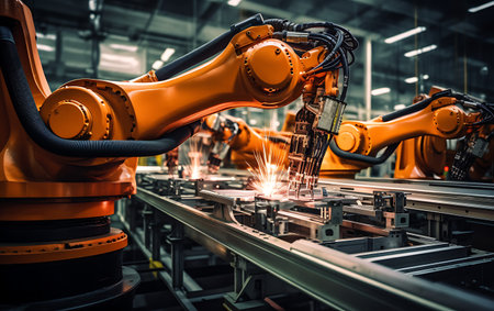 robotic arm working in factory production line, industry 4.0 conceptの素材