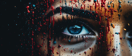 3d rendering of female cyborg head with circuit board on dark backgroundの素材
