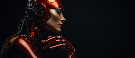 Cyborg woman with white skin. 3d rendering toned image double exposureの素材