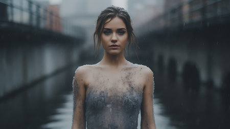 3d rendering of female cyborg head with circuit board on dark backgroundの素材