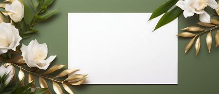 Blank card mockup with red berries and white flowers on red backgroundの素材