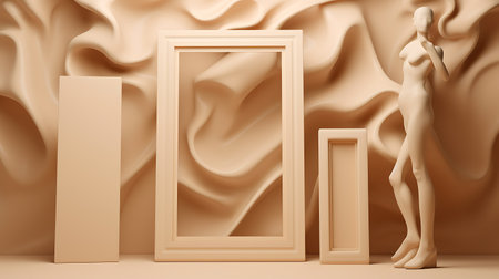 Modern living room with blank poster mock up frame.の素材