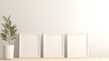 Modern living room with blank poster mock up frame.の素材