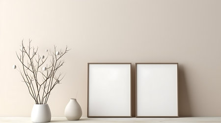 Modern living room with blank poster mock up frame.の素材