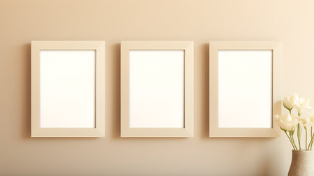 Modern living room with blank poster mock up frame.の素材