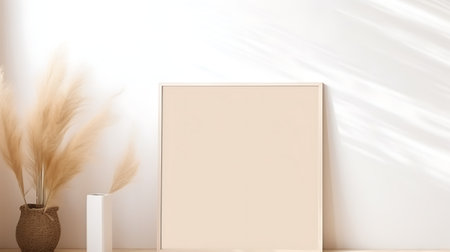 Modern living room with blank poster mock up frame.の素材