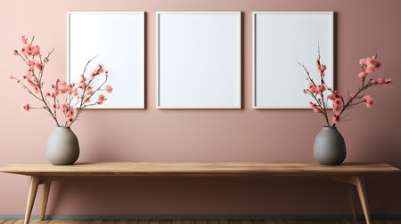 Modern living room with blank poster mock up frame.の素材
