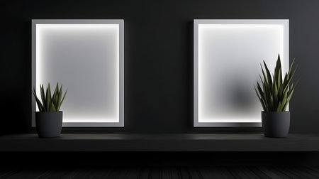 Modern living room with blank poster mock up frame.の素材