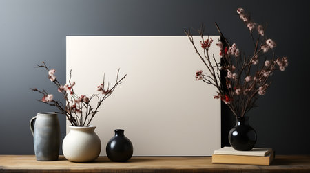 Modern living room with blank poster mock up frame.の素材