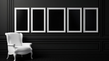 Modern living room with blank poster mock up frame.の素材