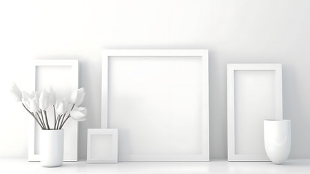 Modern living room with blank poster mock up frame.の素材