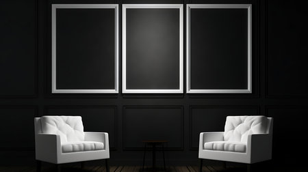 Modern living room with blank poster mock up frame.の素材