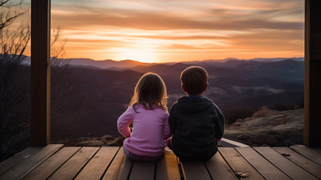 Beautiful young woman in a long dress on a terrace with a view of the mountains at sunsetの素材