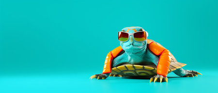 Portrait of a marmot wearing a ski suit and goggles on a copy space background.の素材