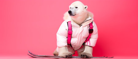 Funny polar bear wearing sunglasses and scarf winter concept.の素材